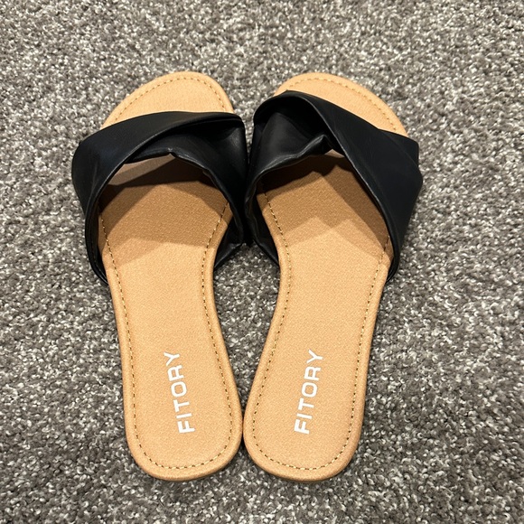 Fitory Shoes - Fitory Black and Tan Women's Slide Sandals